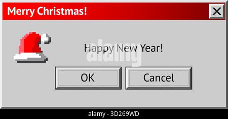 Merry Christmas themed dialogue box with Santa red hat. Abstract vaporwave, y2k aesthetics window with 90s style system message Stock Vector