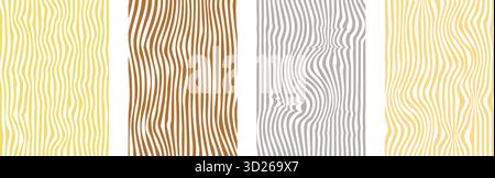 Set of four colorful vertical psychedelic retro wavy line patterns on white background Stock Vector