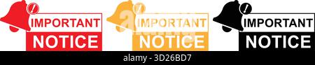 Important Notice Alert Sign with Notification Bell Icon Stock Vector