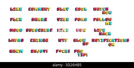 Multicolor bold popular internet slang words set Stock Vector