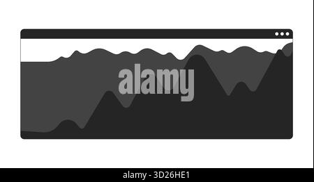 Dynamic area chart in modern UI browser window 2D black filled object Stock Vector