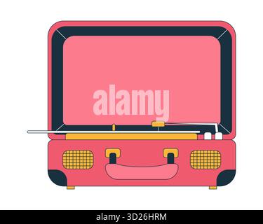 Vintage suitcase record player 2D cartoon object Stock Vector