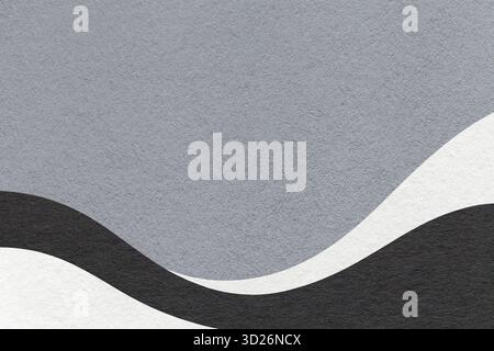 Textured dark gray paper background with white and black wavy lines and waves, copy space for banner, presentation. Stock Photo