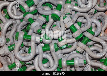 Lots of new cargo rigging shackles Stock Photo