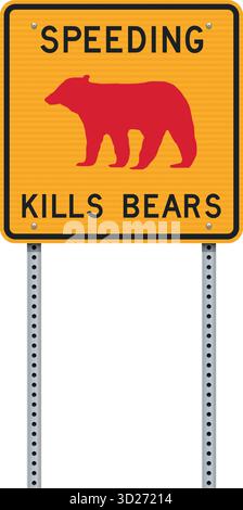 Vector illustration of the speeding kills bears yellow sign on metallic posts Stock Vector