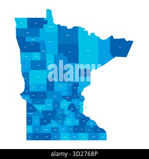 Minnesota, MN - detailed political map of US state. Administrative map divided into counties. Blue map with county name labels. Vector illustration Stock Vector