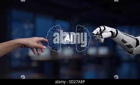 Human hand and robot's as a symbol of connection between people and ...