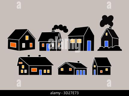 House Architecture with Set of Doors and Windows Various Shapes, Colors ...