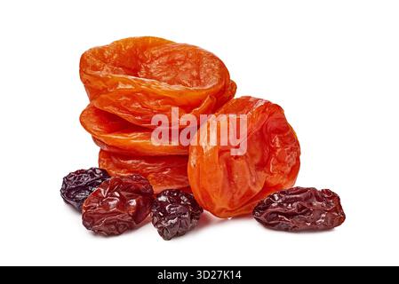 Dried Apricots and Raisins Delightfully Arranged on a Elegant White Background for Display Stock Photo