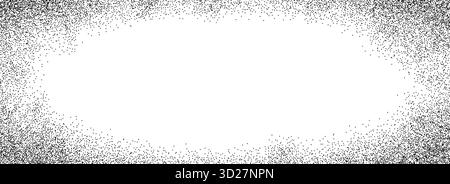 Sand grain gradient texture. Fading sprayed dot frame background. Grunge dotted noise pattern wallpaper with zoom effect. Stippled radial border overlay. Vector vignette grainy halfton patern backdrop Stock Vector