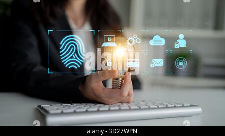 System for safeguarding digital identity using fingerprint authentication, encryption, and secure access protocols across cloud, device, and personal Stock Photo