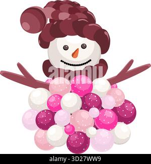 Snowman made from Christmas tree balls holiday decoration vector illustration Stock Vector