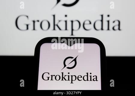 Bandung, West Java, Indonesia. 31st Oct, 2025. In this photo illustration, Grokipedia logo is displayed on a smartphone with Grokipedia logo in the background. (Credit Image: © Algi Febri Sugita/ZUMA Press Wire) EDITORIAL USAGE ONLY! Not for Commercial USAGE! Stock Photo