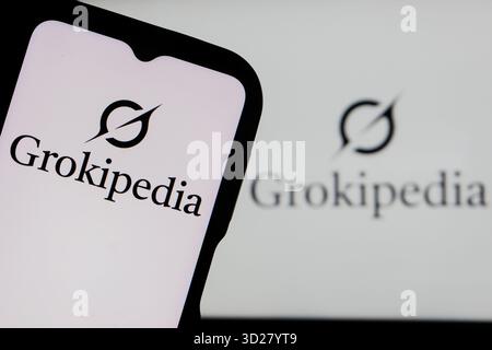 Bandung, West Java, Indonesia. 31st Oct, 2025. In this photo illustration, Grokipedia logo is displayed on a smartphone with Grokipedia logo in the background. (Credit Image: © Algi Febri Sugita/ZUMA Press Wire) EDITORIAL USAGE ONLY! Not for Commercial USAGE! Stock Photo