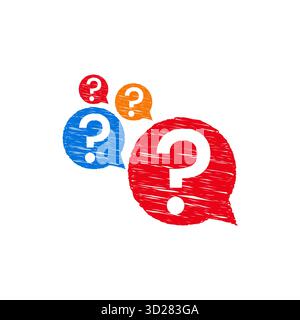 Group of four colorful scribbled question marks symbolizing help inquiry curiosity and teamwork perfect for creative design projects education graphic Stock Vector