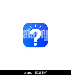 Blue rounded square with white question mark and shining light rays symbol representing help inquiry or information icon isolated on white background Stock Vector