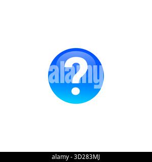 White question mark inside blue glossy round button vector symbol representing help inquiry or information icon isolated on white background perfect Stock Vector