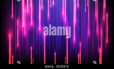 Vibrant Abstract Neon Background with Descending Pink and Red Lines: Futuristic Technology and Digital Data Stream Effect for Modern Design, Big Data Stock Vector