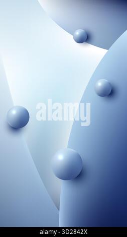 Abstract Blue Minimalist Background with Smooth Flowing Curves and Floating 3D Spheres for Modern Digital Design, Technology Concepts Stock Vector