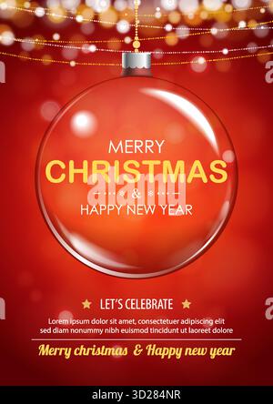 Merry christmas red ornament ball for greeting background. Stock Vector