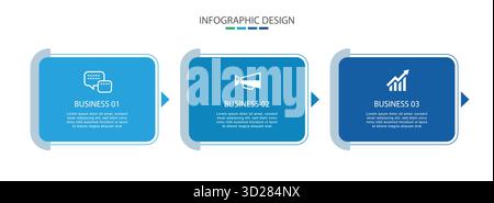Modern blue 3 step business infographic process design template. Stock Vector