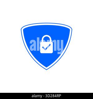 Blue shield with lock and checkmark symbolizing encrypted privacy protection and verification concept perfect for cybersecurity technology Stock Vector