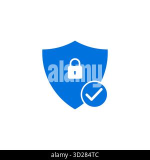 Blue shield with secure lock and check mark symbol representing safety verification and data protection ideal for cybersecurity privacy authentication Stock Vector