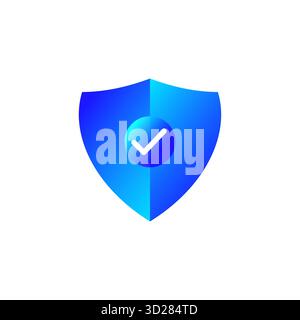 Blue gradient secure verified shield with white check mark in center symbolizing protection trust and safety ideal for privacy verification cyber secu Stock Vector