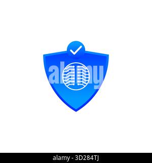 Blue shield with circuit lines circle and check mark icon symbolizing secure digital protection technology cybersecurity privacy and data safety Stock Vector