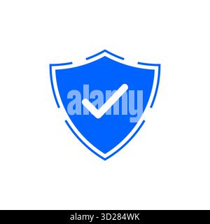 Blue verified shield with white check mark symbol showing security trust safety and digital protection perfect for authentication approval technology Stock Vector