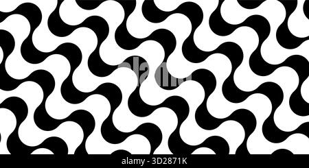 Vector pattern with black and white waves, inspired by Portuguese pavement. Copacabana boardwalk motif from Rio de Janeiro, famous sidewalk design Stock Vector