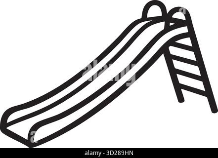 Long playground slide with a ladder and twin side rails, drawn in bold black-and-white outline for outdoor recreation themes. Stock Vector