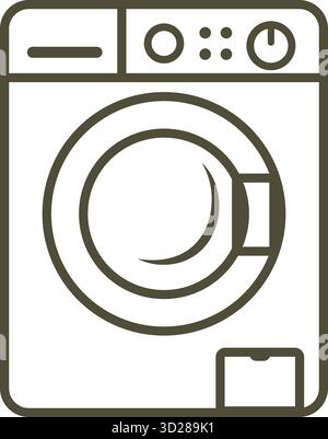 A modern laundry washer with door window and control knobs is rendered in clean monochrome lines Stock Vector