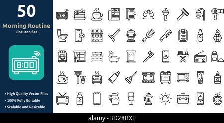 Morning Routine icon set in Outline style Minimilist and trendy Icon set Stock Vector