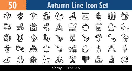 Autumn icon set in Outline style Minimilist and trendy Icon set Stock Vector