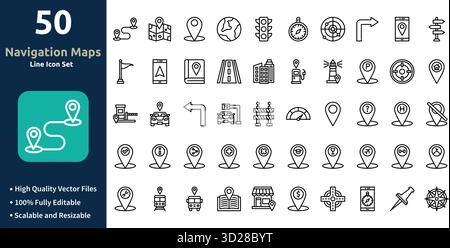 Minimalist Navigation Icon Set Maps, Compass, Location Pins & Travel ...