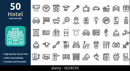 Hotel icon set in Outline style Minimilist and trendy Icon set Stock Vector