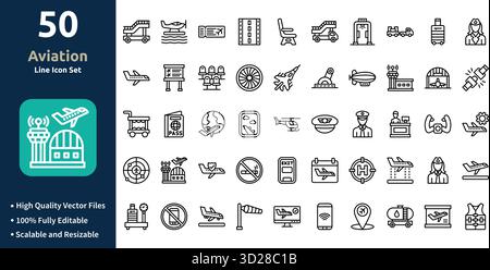 Aviation icon set in Outline style Minimilist and trendy Icon set Stock Vector