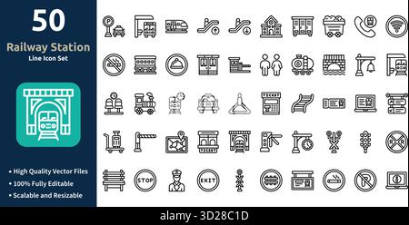 Railway Station icon set in Outline style Minimilist and trendy Icon set Stock Vector