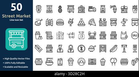 Street Market icon set in Outline style Minimilist and trendy Icon set Stock Vector
