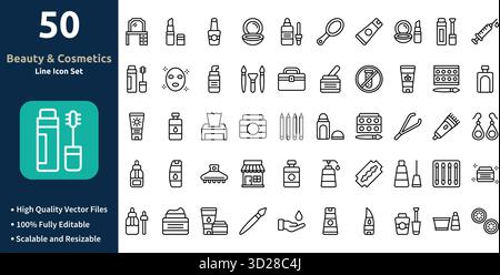 Beauty and Cosmetics icon set in Outline style Minimilist and trendy Icon set Stock Vector