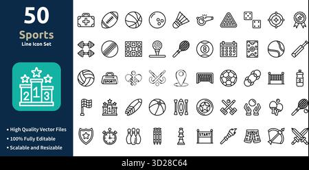 Sports icon set in Outline style Minimilist and trendy Icon set Stock Vector