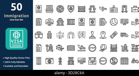 Immigration icon set in Outline style Minimilist and trendy Icon set Stock Vector