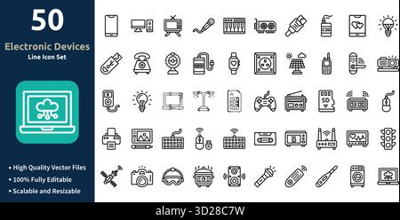 Electronic Devices icon set in Outline style Minimilist and trendy Icon Stock Vector