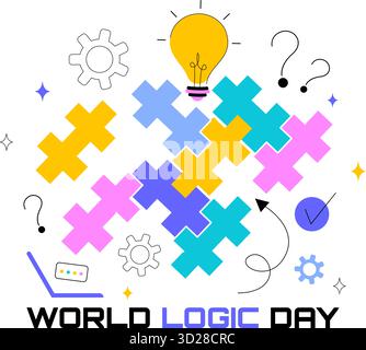 World Logic Day Vector Illustration Featuring Creative Thinking, Analytical Mind, Puzzle, Decision Making, and Smart Brain in a Flat Background Stock Vector