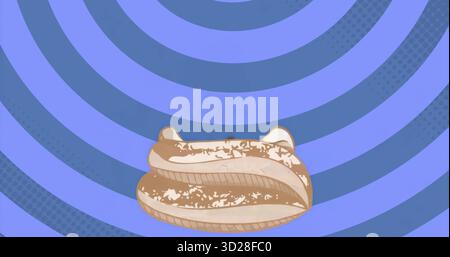 Showcasing plush beige sofa protruding glossy ear shapes in blue violet abstract radial background Stock Photo