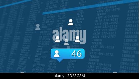 Displaying code with !ERROR messages in dashboard screen, avatars and blue notification bubble Stock Photo