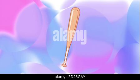 Floating illustrated wooden baseball bat spinning against pastel gradient, with white tape handle Stock Photo