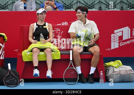 Thailand tennis player Peangtarn Plipuech and Japanese tennis player Momoko Kobori during a match at the Hong Kong Tennis Open on October 31, 2025 in Hong Kong. (Photo by Kobe Li/Nexpher Images/Sipa USA) Credit: Sipa USA/Alamy Live News Stock Photo