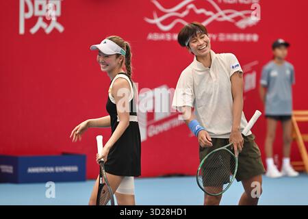 Thailand tennis player Peangtarn Plipuech and Japanese tennis player Momoko Kobori during a match at the Hong Kong Tennis Open on October 31, 2025 in Hong Kong. (Photo by Kobe Li/Nexpher Images/Sipa USA) Credit: Sipa USA/Alamy Live News Stock Photo